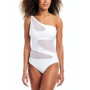 Bar III Womens One-Shoulder Mesh Cutout White L